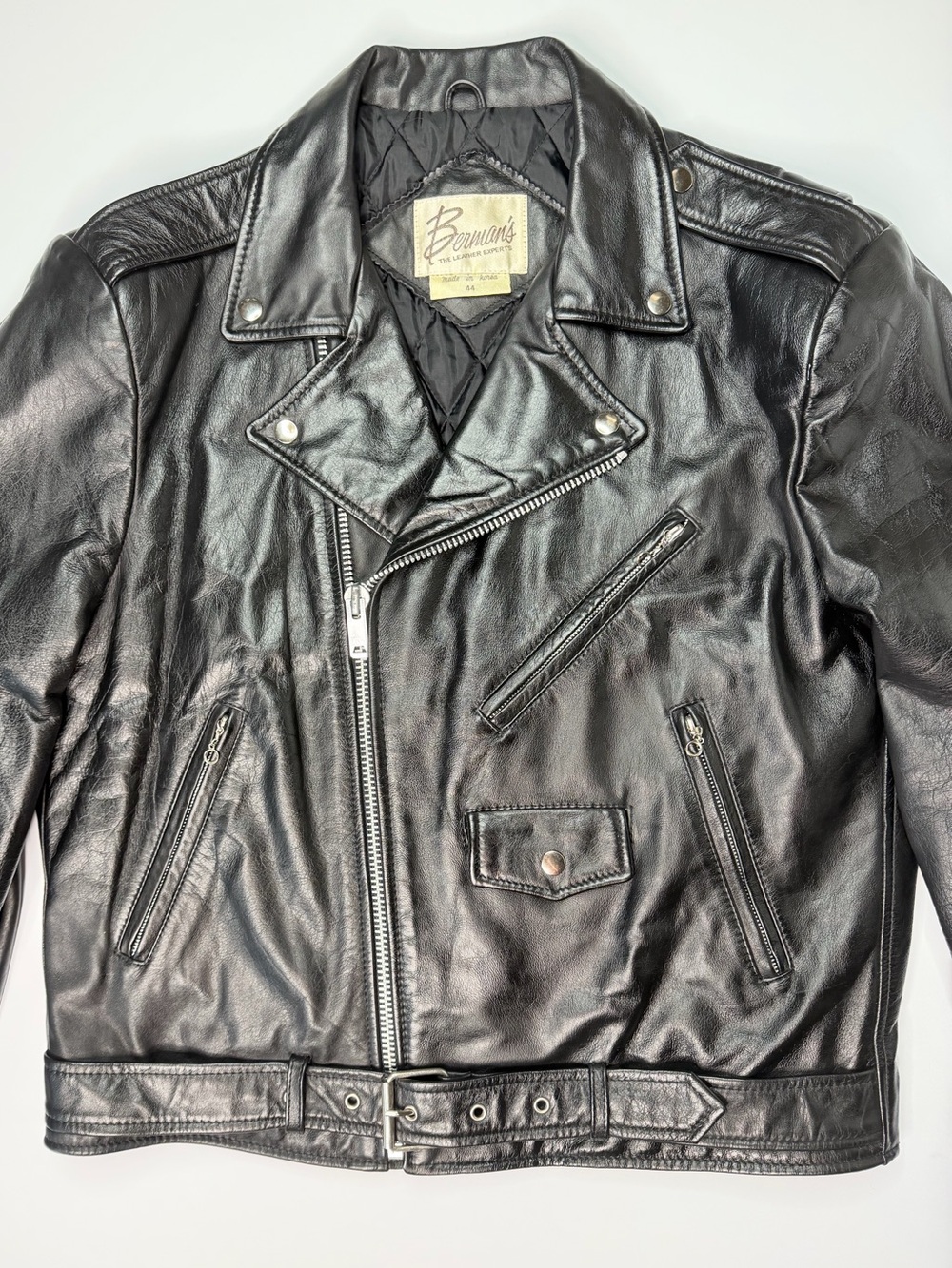 Vintage Berman’s 70’s Brando Style Black Leather Biker Motorcycle Jacket 1336